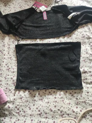 Top y bolero negro plateado