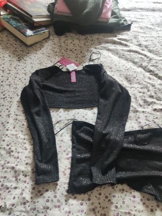 Top y bolero negro plateado