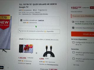 TCL 75 4K QLED Google TV 75T7B