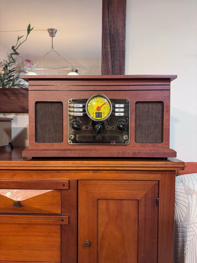 Tocadiscos Retro Grabador Marrón y Dorado