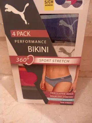 Pack 4 Bragas Puma Performance Bikini Talla S