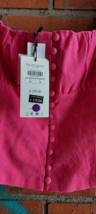 Top Uterqüe Fucsia Manga Abullonada NUEVA