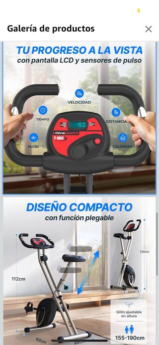 Bicicleta Estática Plegable Gris y Roja