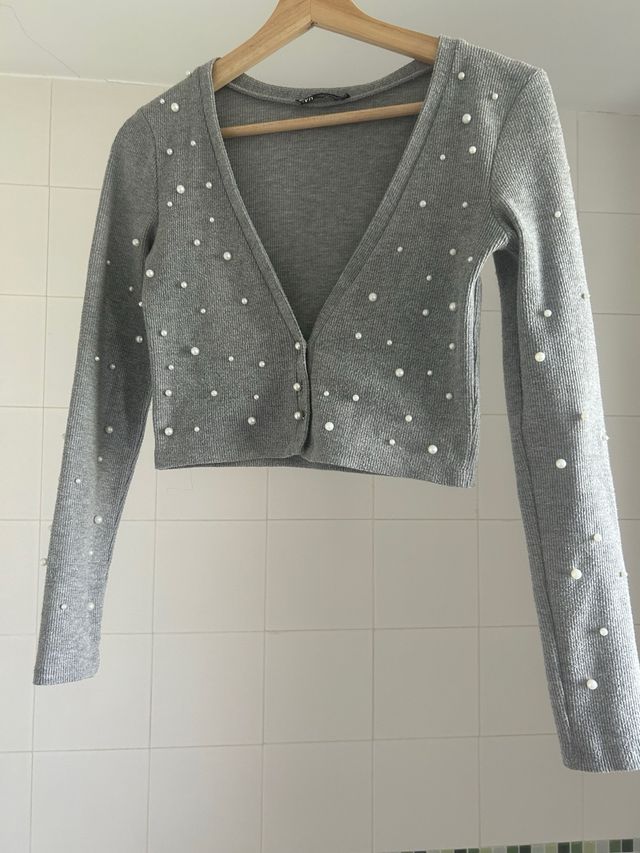 Chaqueta torera gris perlas