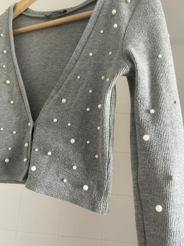 Chaqueta torera gris perlas