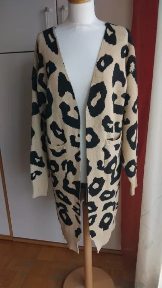 Cardigan Lungo Leopardato Beige/Nero