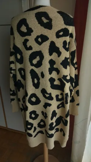 Cardigan Lungo Leopardato Beige/Nero