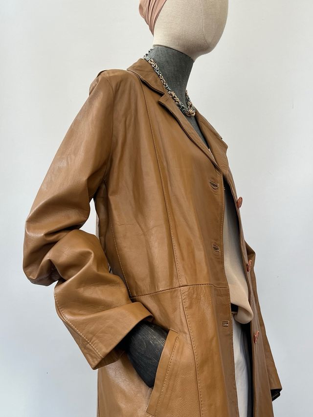 Cappotto vintage in pelle marrone