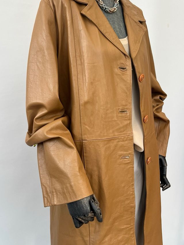 Cappotto vintage in pelle marrone