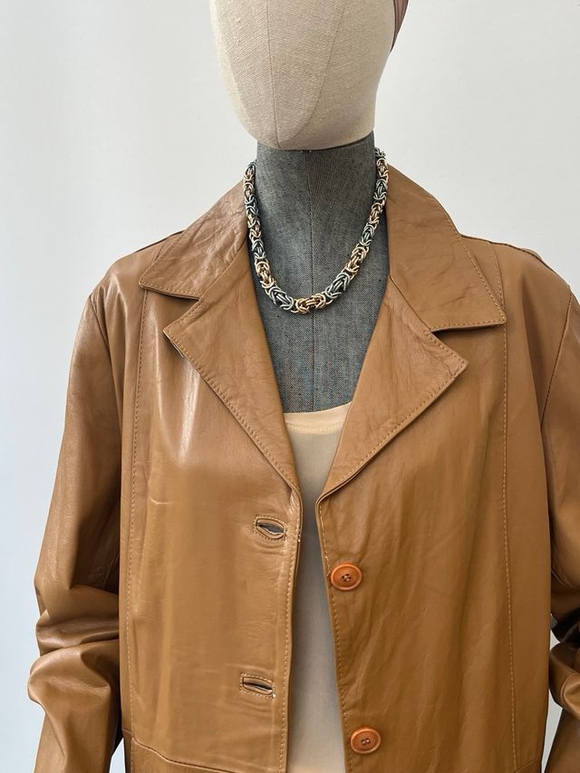 Cappotto vintage in pelle marrone