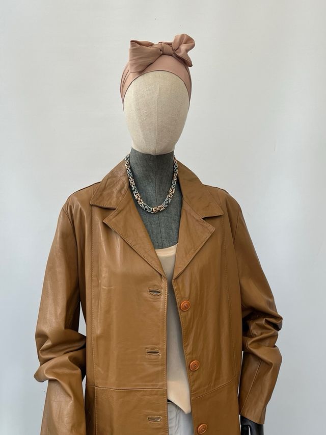 Cappotto vintage in pelle marrone