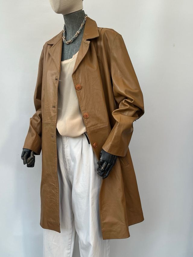Cappotto vintage in pelle marrone