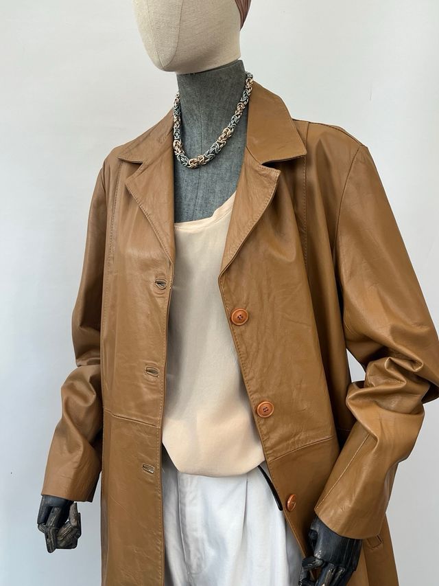 Cappotto vintage in pelle marrone