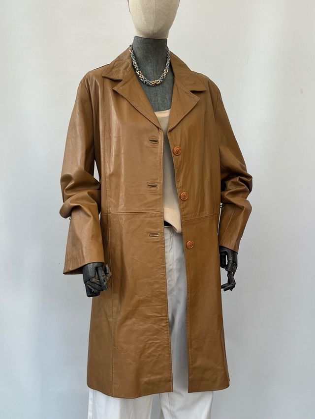 Cappotto vintage in pelle marrone