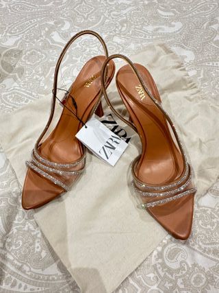 Sandalias Zara Brillantes Beige/Plata