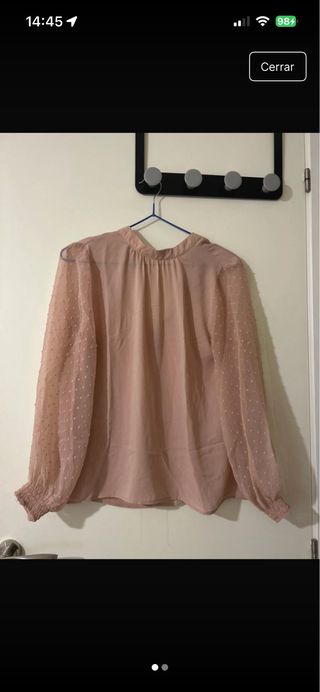 Blusa beige/rosa con mangas transparentes