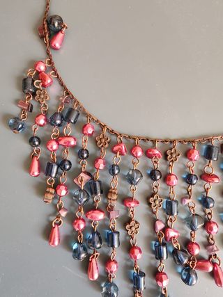 Gargantilla cobre boho vintage cuentas rojas y azu