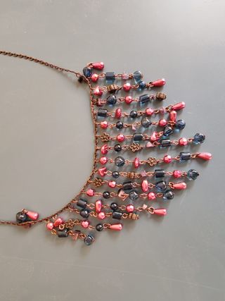 Gargantilla cobre boho vintage cuentas rojas y azu
