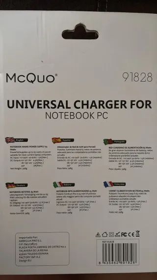 Cargador Universal McQuO 65W Notebook PC