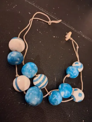 Collana perle ceramica blu e bianche