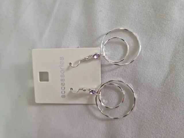 Pendientes Aro Doble Lila Plata