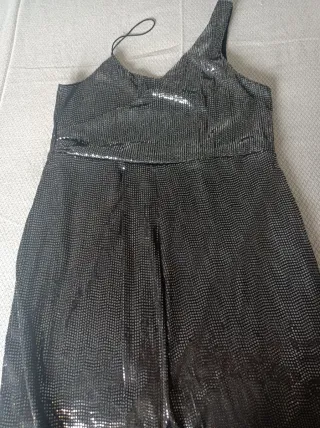 Vestido fiesta lentejuelas negro y plata