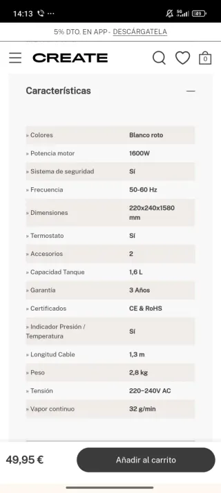 Plancha de vapor vertical CREATE