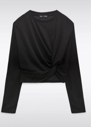 Top Zara negro manga larga cruzado