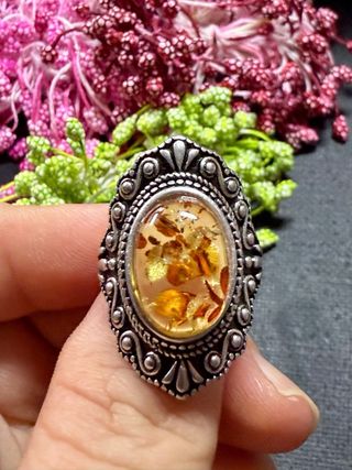 Anillo Plata 925 con Ámbar y Pétalos