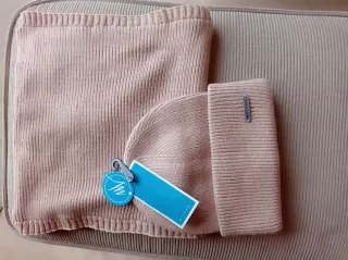 Gorro y braga lana beige