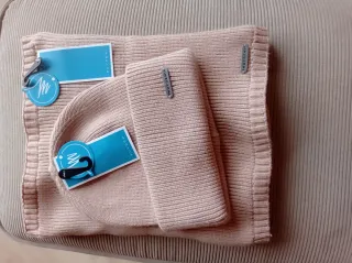 Gorro y braga lana beige
