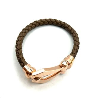 Pulsera Alaghband Oro Rosa y Piel Marrón