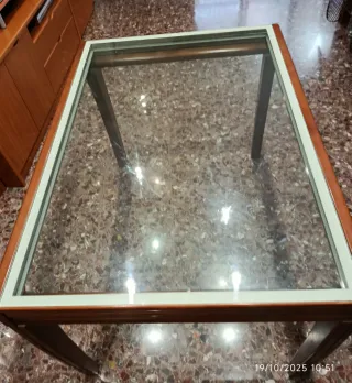 Mesa comedor madera y cristal