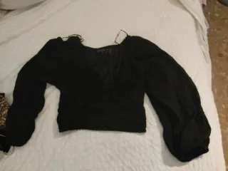 Bershka Camisa Escotada Negra Manga Larga