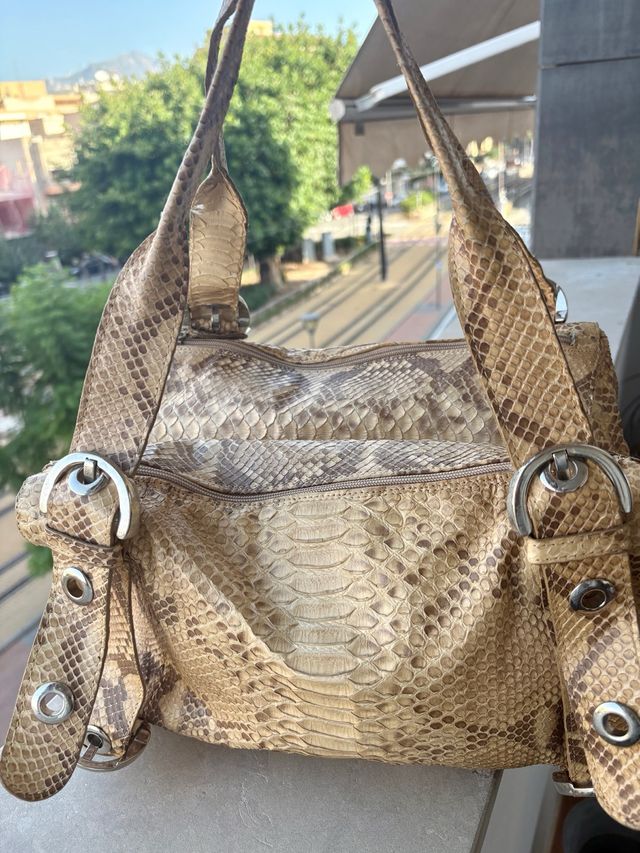Bolso Piel Serpiente Beige y Marrón