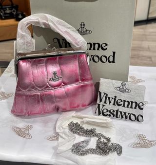Bolso pequeño bandolera rosa y plateado