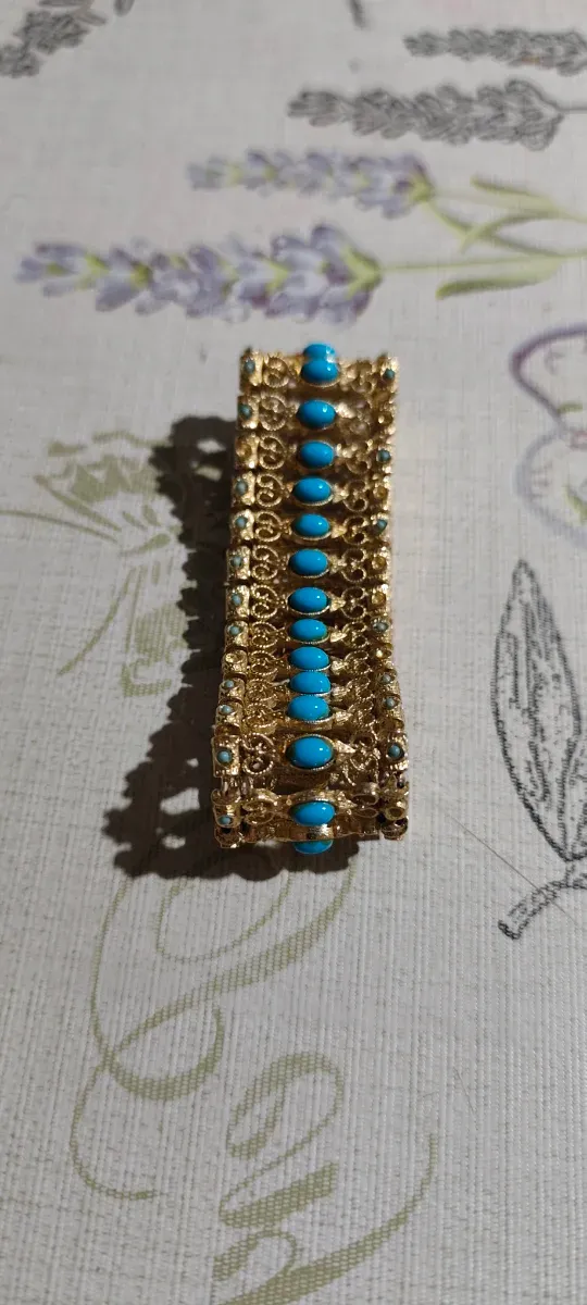 Bracciale vintage fascia larga oro e turchesi