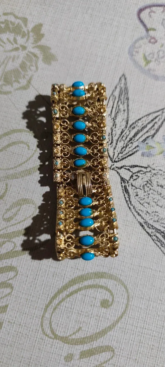 Bracciale vintage fascia larga oro e turchesi