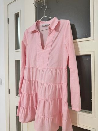 Vestido rosa Zara manga larga 