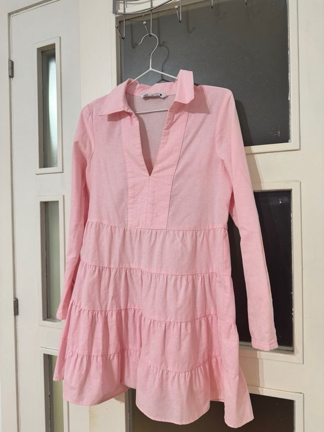 Vestido rosa Zara manga larga