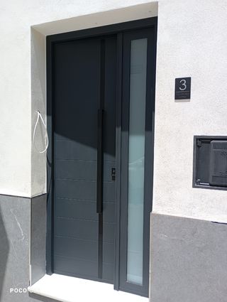 Puerta de calle aluminio gris