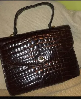 Bolso Piel Cocodrilo Vintage Marrón. 