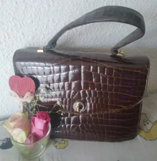 Bolso Piel Cocodrilo Vintage Marrón. 