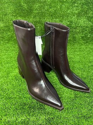 Botines Zara Tacón Ancho Puntiagudos Marrones