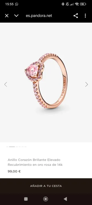 Anillo Pandora Corazón Brillante Rosa 14k