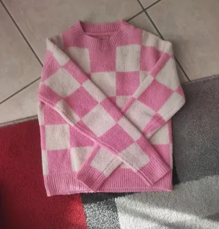 Maglioncino bambina quadri rosa e bianco 10 anni
