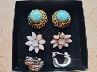 Set 3 Pendientes Clips Vintage Oro Turquesa