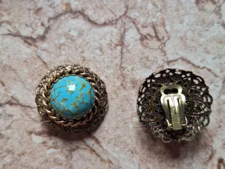 Set 3 Pendientes Clips Vintage Oro Turquesa