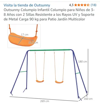 Columpio Outsunny 2 Sillas Metal Multicolor