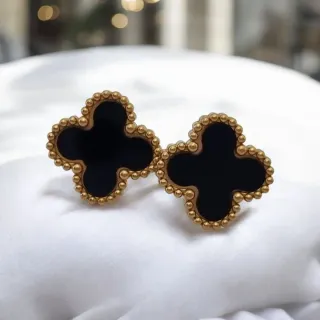 Pendientes Trébol Negro y Dorado